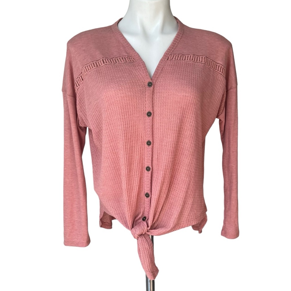 NWT, rxb Knit V-Neck Long Sleeve Top with Tie front